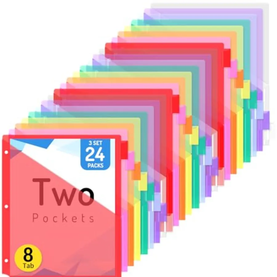 24 Count Binder Dividers with Two Pockets, 8 tab Dividers for 3 Ring Binders Organizer, Binder Divider with Tabs for School Off
24 Count Binder Dividers with Two Pockets, 8 tab Dividers for 3 Ring Binders Organizer, Binder Divider with Tabs for School Off