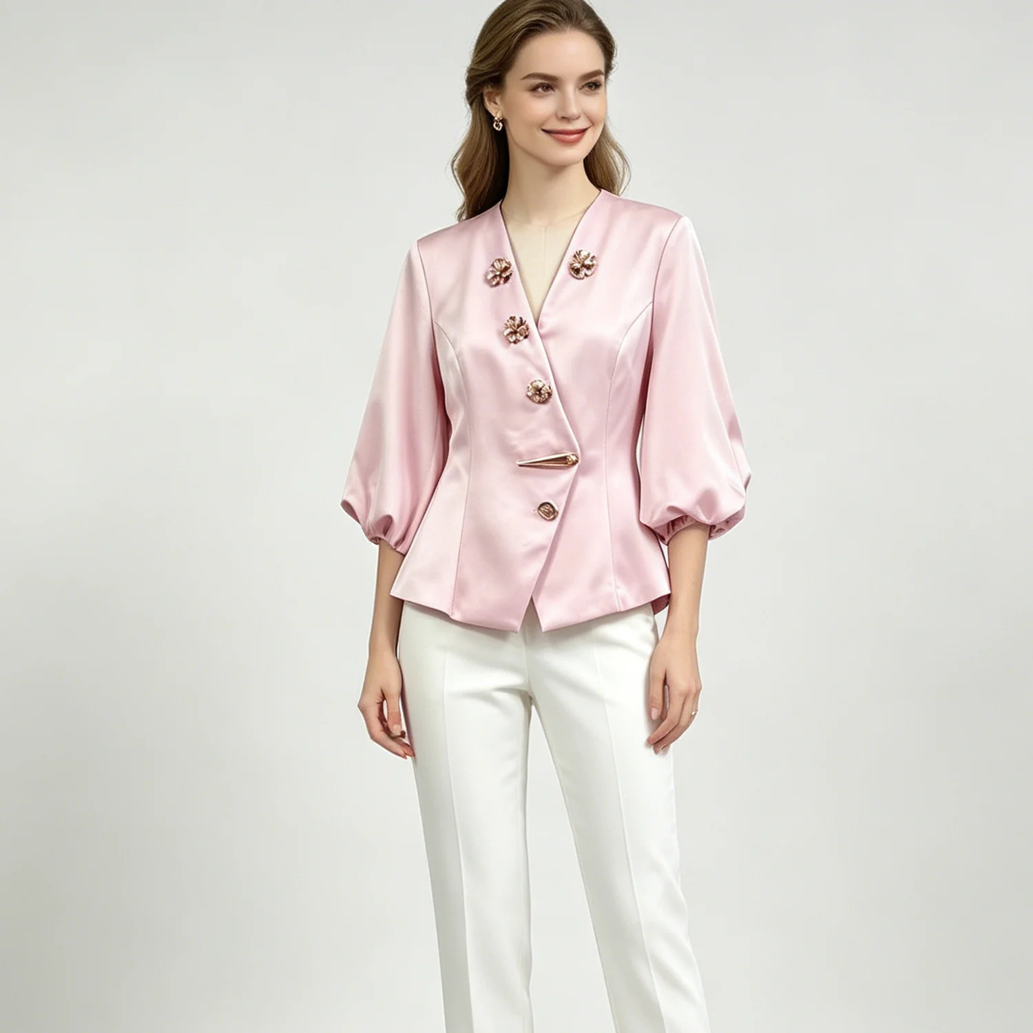 PUAL Irregular Metal Button Blazer for Women V Neck Lantern Sleeve Slim Fit Elegant Office Jacket
PUAL Irregular Metal Button Blazer for Women V Neck Lantern Sleeve Slim Fit Elegant Office Jacket