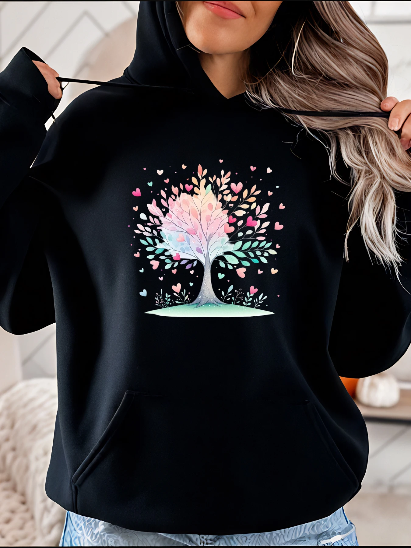 Heart Tree Print Hoodie Casual Fashion Women's Sweatshirt with Front Pocket for Daily Wear and Relaxation
Heart Tree Print Hoodie Casual Fashion Women's Sweatshirt with Front Pocket for Daily Wear and Relaxation