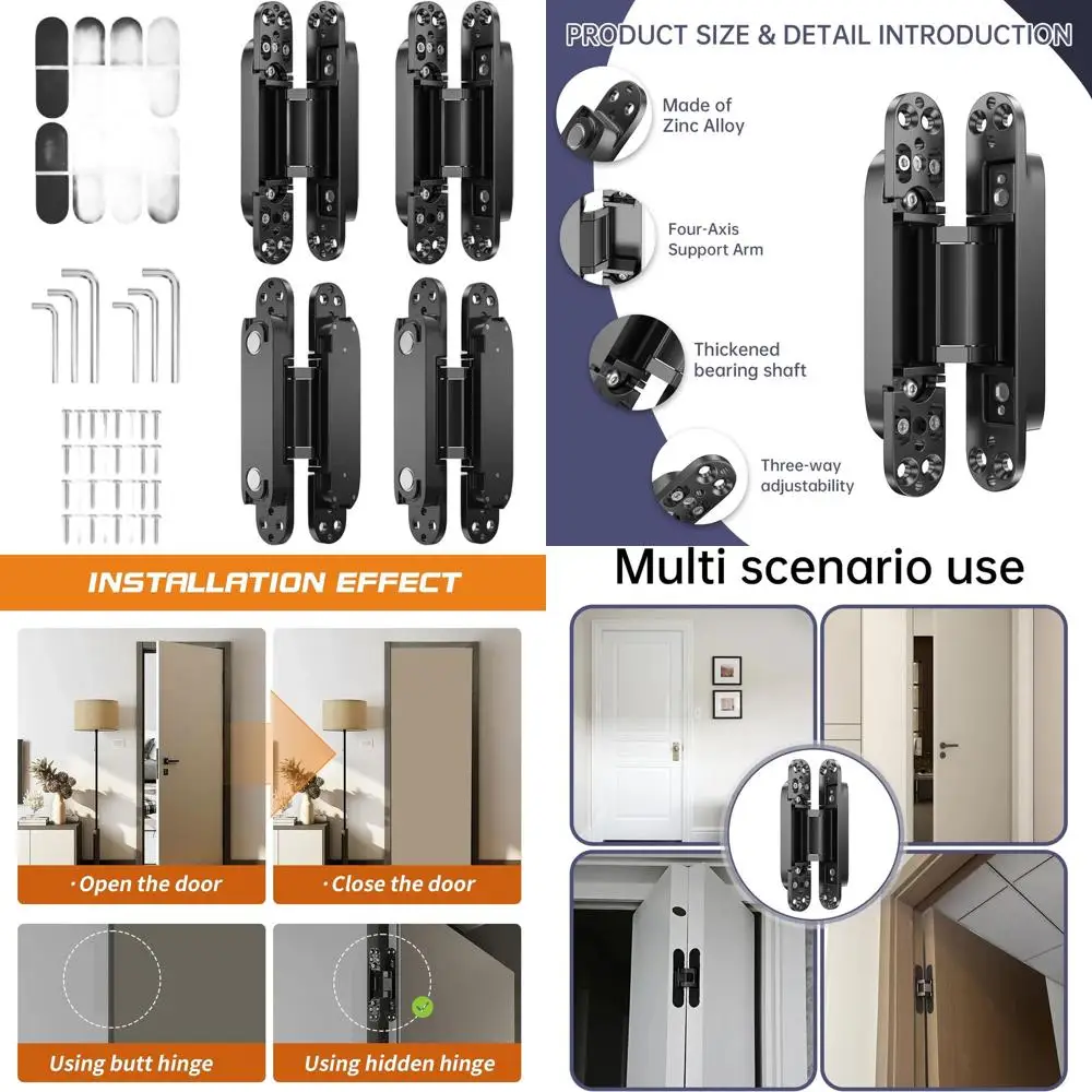 6 Inch 180 Degree Swing Concealed Hinges, 3-Way Adjustable, Zinc Alloy, Silent Door Hinges (Black)
6 Inch 180 Degree Swing Concealed Hinges, 3-Way Adjustable, Zinc Alloy, Silent Door Hinges (Black)