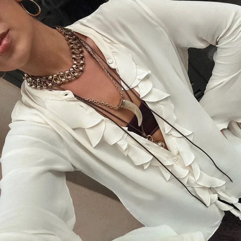 Tuularo Casual Ruffle Blouses Fashion Loose Ruffle V-Neck Chiffon Patchwork Women Shirt Elegant Commuter Street Shirt Top Female
Tuularo Casual Ruffle Blouses Fashion Loose Ruffle V-Neck Chiffon Patchwork Women Shirt Elegant Commuter Street Shirt Top Female