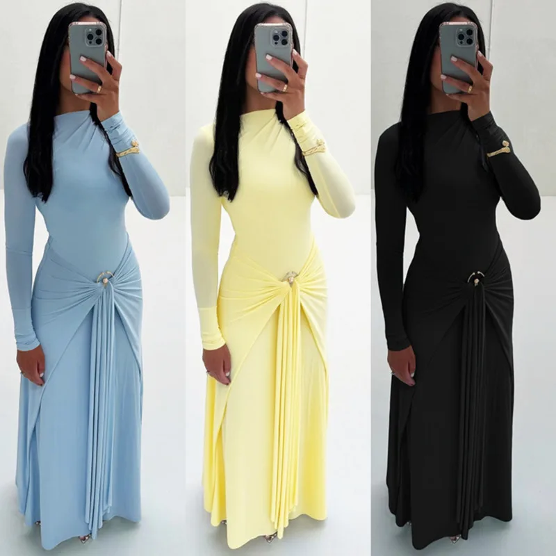 Autumn Slim Fit Women’s Dress Draped Maxi Gown With Long Sleeves And Stylish Ruched Detail Elegant Outfit For Formal Events New
Autumn Slim Fit Women’s Dress Draped Maxi Gown With Long Sleeves And Stylish Ruched Detail Elegant Outfit For Formal Events New
