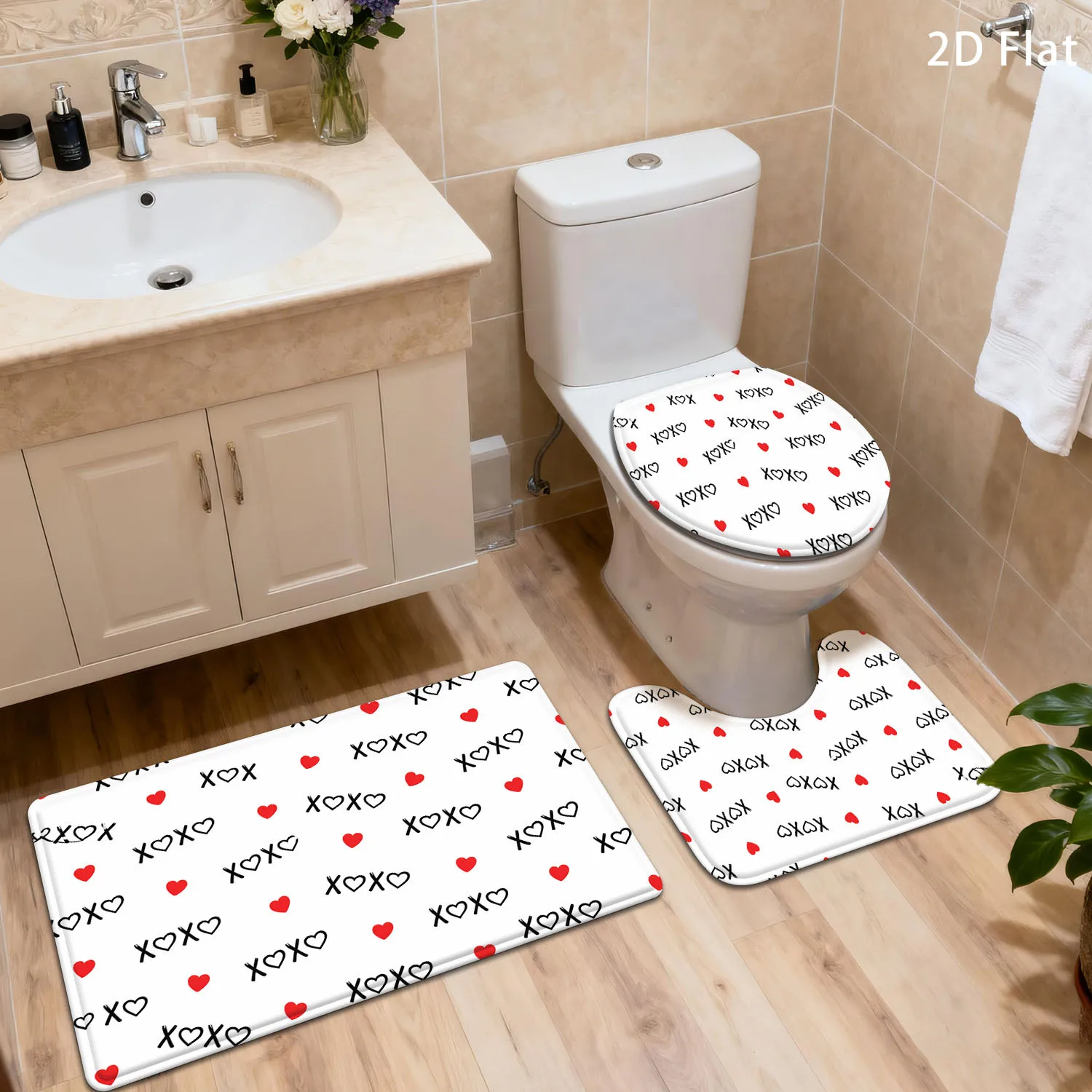 Cute Heart Pattern Bath Mat Set for Bathroom Decor Includes Toilet Mat Rug and Non-Slip Floor Mat Accessories
Cute Heart Pattern Bath Mat Set for Bathroom Decor Includes Toilet Mat Rug and Non-Slip Floor Mat Accessories