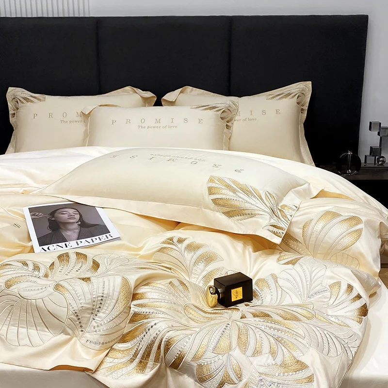 Golden Embroidery Bedding Set Luxury Solid Color 100% Cotton Duvet Cover Set Bed Sheet Pillowcases Home Textile
Golden Embroidery Bedding Set Luxury Solid Color 100% Cotton Duvet Cover Set Bed Sheet Pillowcases Home Textile