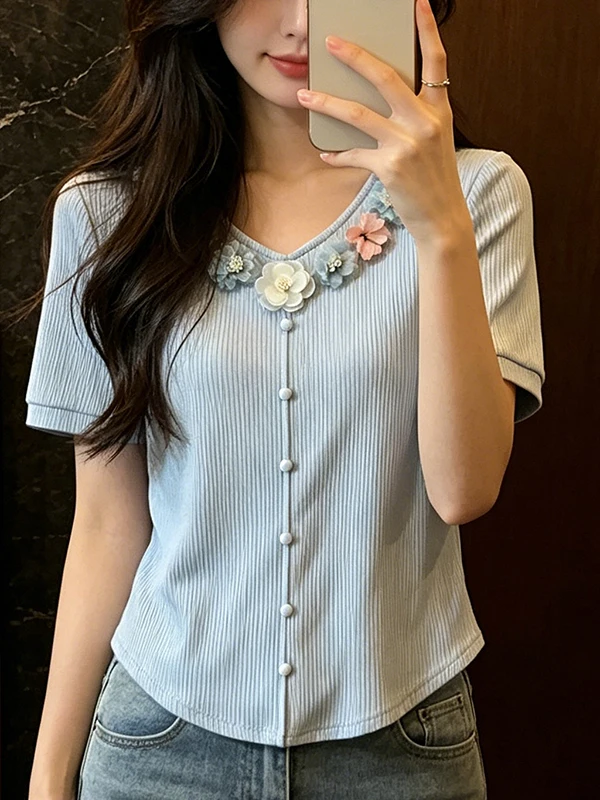 plus Size Heart Collar Embroidered Knitted Short Sleeve T-Shirt Women's Sweet School Style Waist Cinching Slimming Comfortabl...
plus Size Heart Collar Embroidered Knitted Short Sleeve T-Shirt Women's Sweet School Style Waist Cinching Slimming Comfortabl...