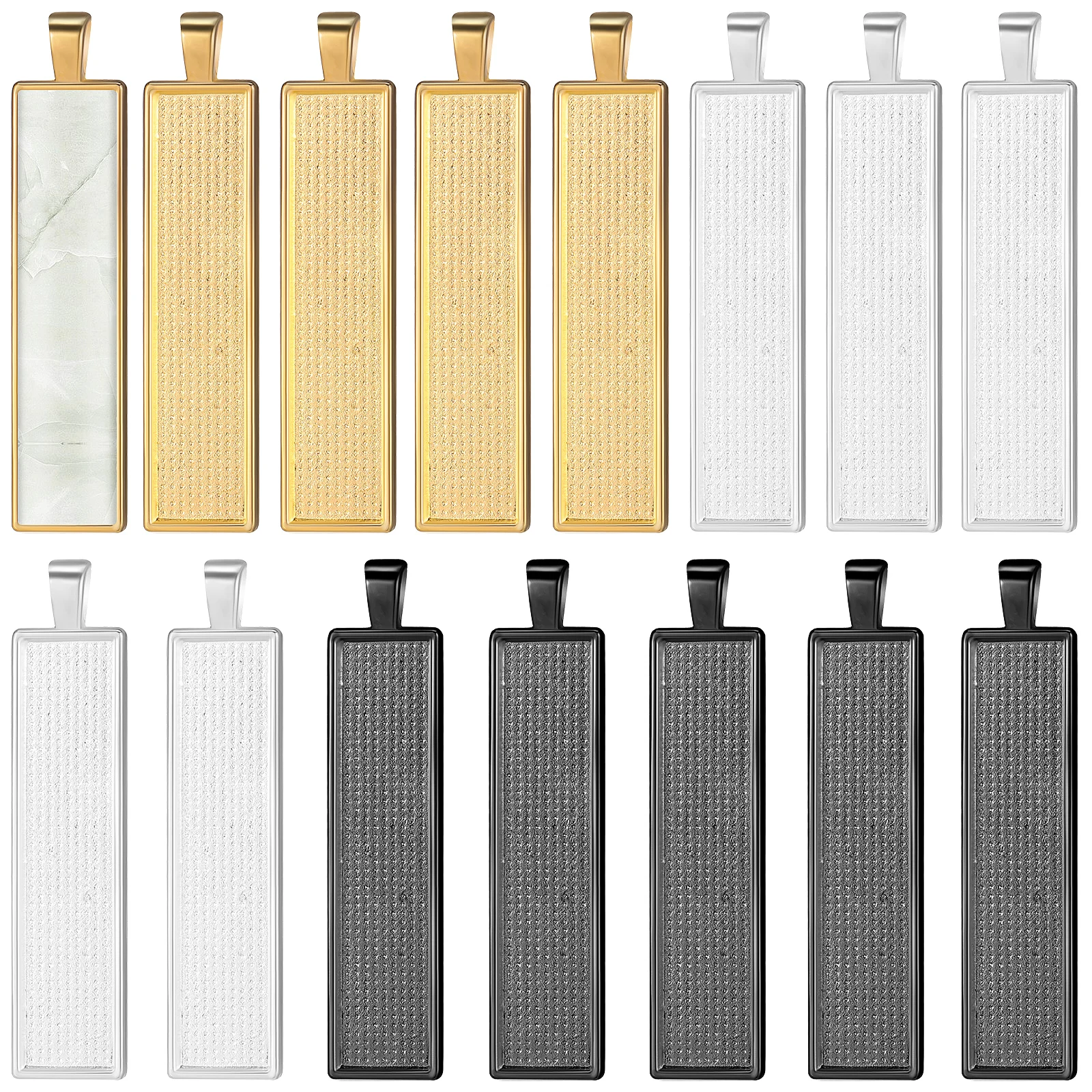 15pcs Pendant Base Rectangular Bezels Silver Gold Black 5Each Metal Jewelry Making Supplies Rectangle Necklace Charms Bracelet
15pcs Pendant Base Rectangular Bezels Silver Gold Black 5Each Metal Jewelry Making Supplies Rectangle Necklace Charms Bracelet