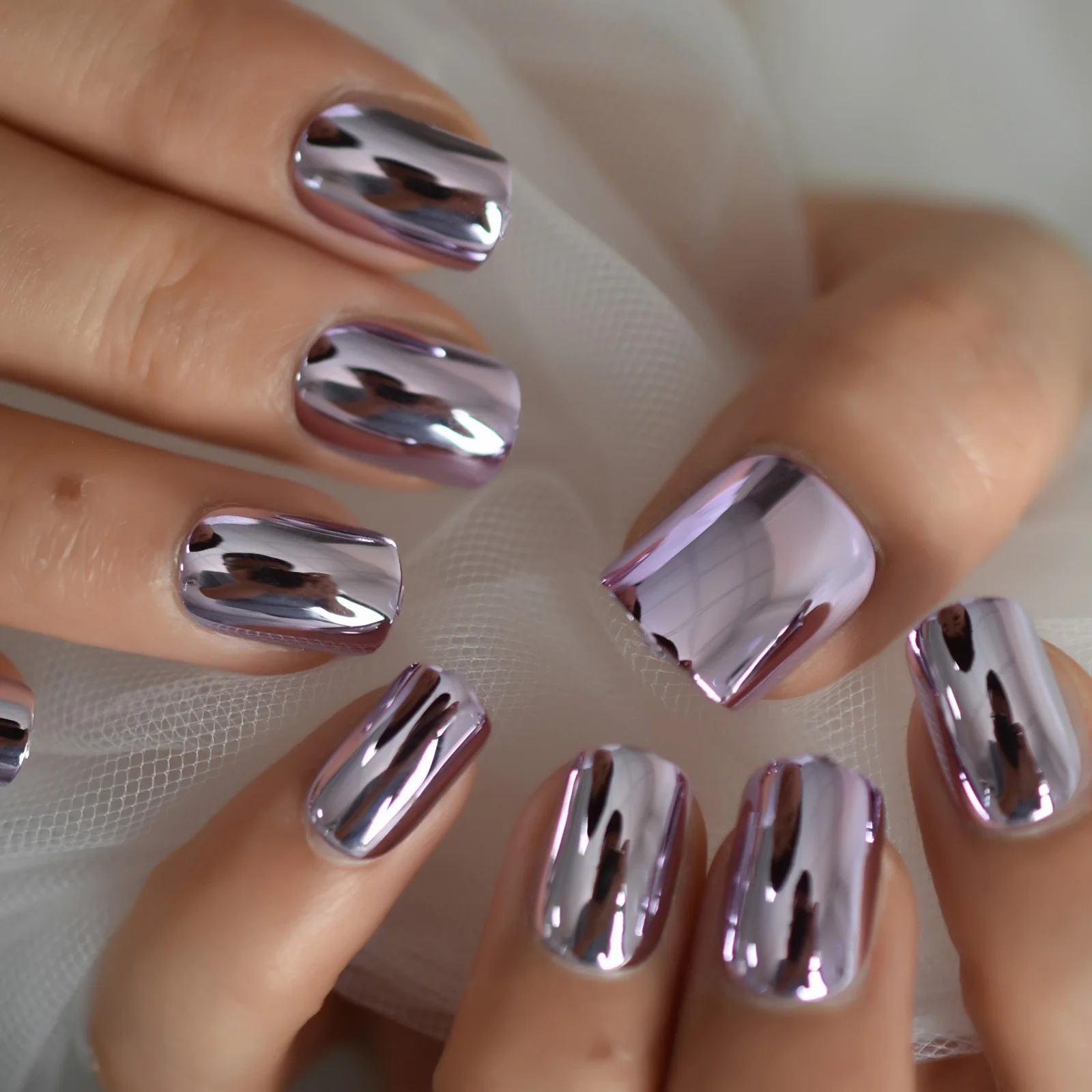 Medium Square Press On Nails, Electroplating Chrome Mirror Finish, Metallic Silver Full Cover Reusable Fake Nails
Medium Square Press On Nails, Electroplating Chrome Mirror Finish, Metallic Silver Full Cover Reusable Fake Nails