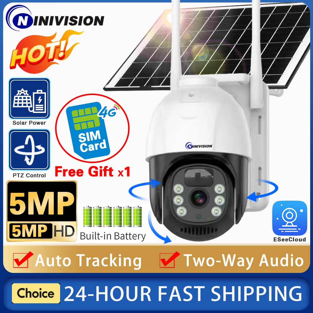 5MP 4G SIM Card Solar Rechargeable Battery Powered Wireless Security Dome IP Camera PIR Color Night Vision Outdoor IP Camera
5MP 4G SIM Card Solar Rechargeable Battery Powered Wireless Security Dome IP Camera PIR Color Night Vision Outdoor IP Camera