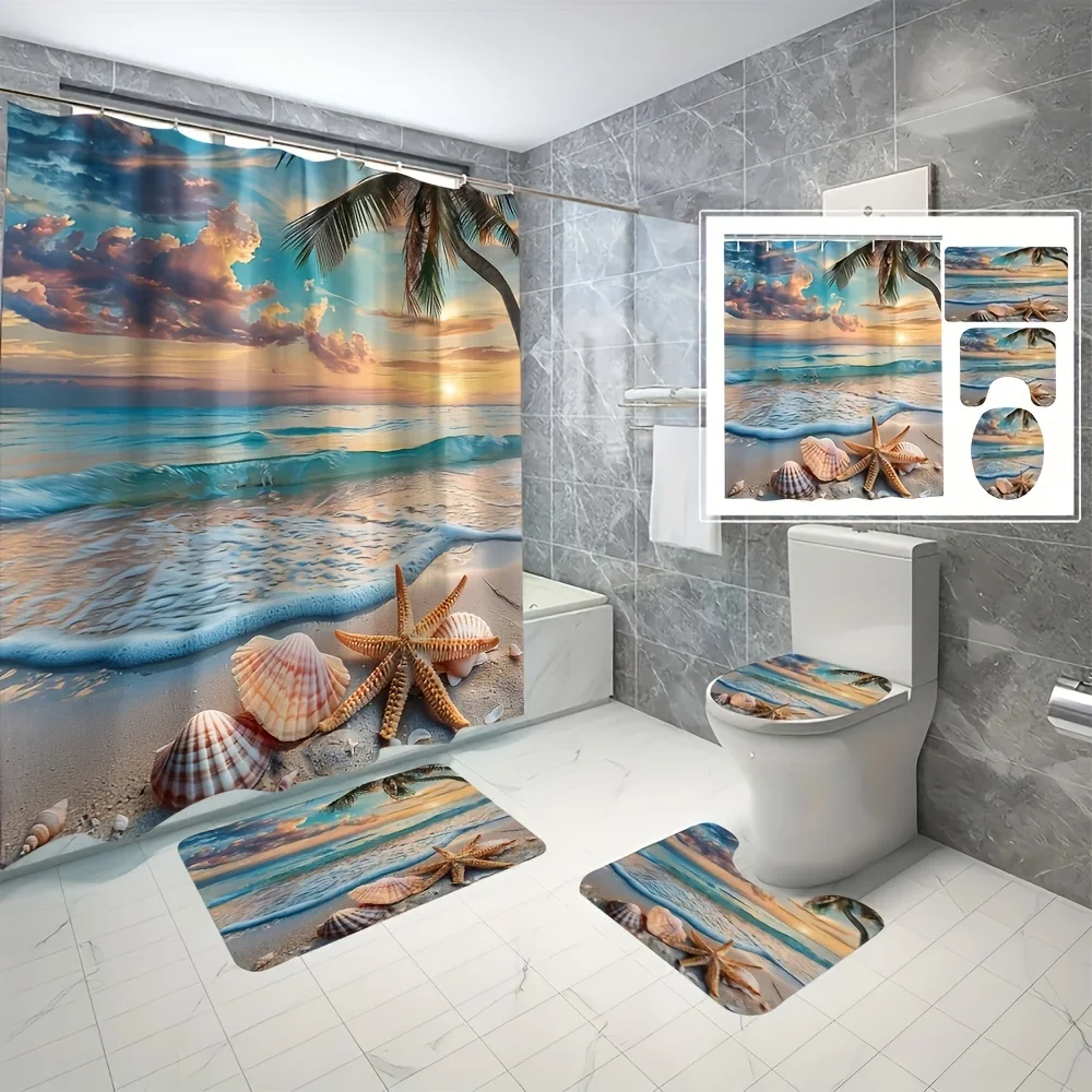 4 Piece Beach Shell Bathroom Curtain Set Digital 3D Printed Bathroom Curtain Set No Punch
4 Piece Beach Shell Bathroom Curtain Set Digital 3D Printed Bathroom Curtain Set No Punch