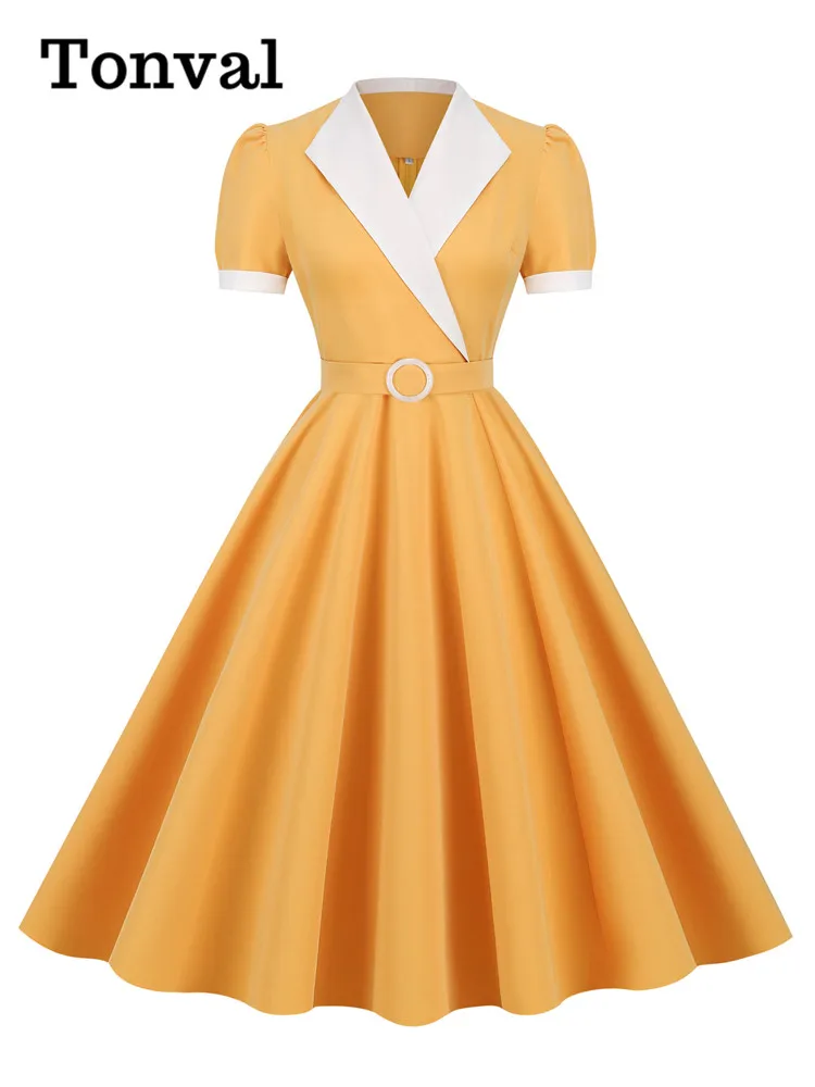 Tonval Elegant Formal Occasion Women Vintage Swing Dress Short Sleeve Summer A-Line Ladies Belted Long Dresses
Tonval Elegant Formal Occasion Women Vintage Swing Dress Short Sleeve Summer A-Line Ladies Belted Long Dresses