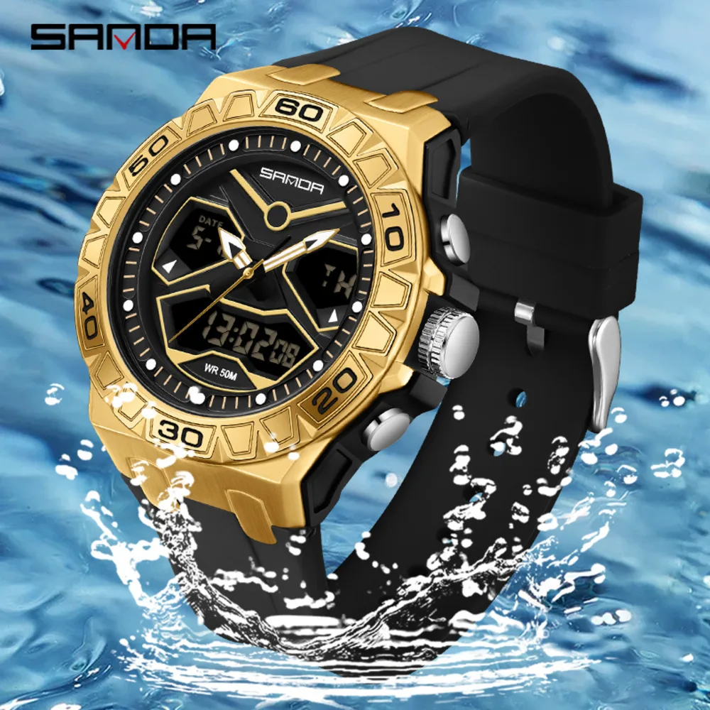 SANDA Top Fashion Sports Dual Display Quartz Chronograph Watch Waterproof Stopwatch LED Digital Men's Electronic Watches
SANDA Top Fashion Sports Dual Display Quartz Chronograph Watch Waterproof Stopwatch LED Digital Men's Electronic Watches