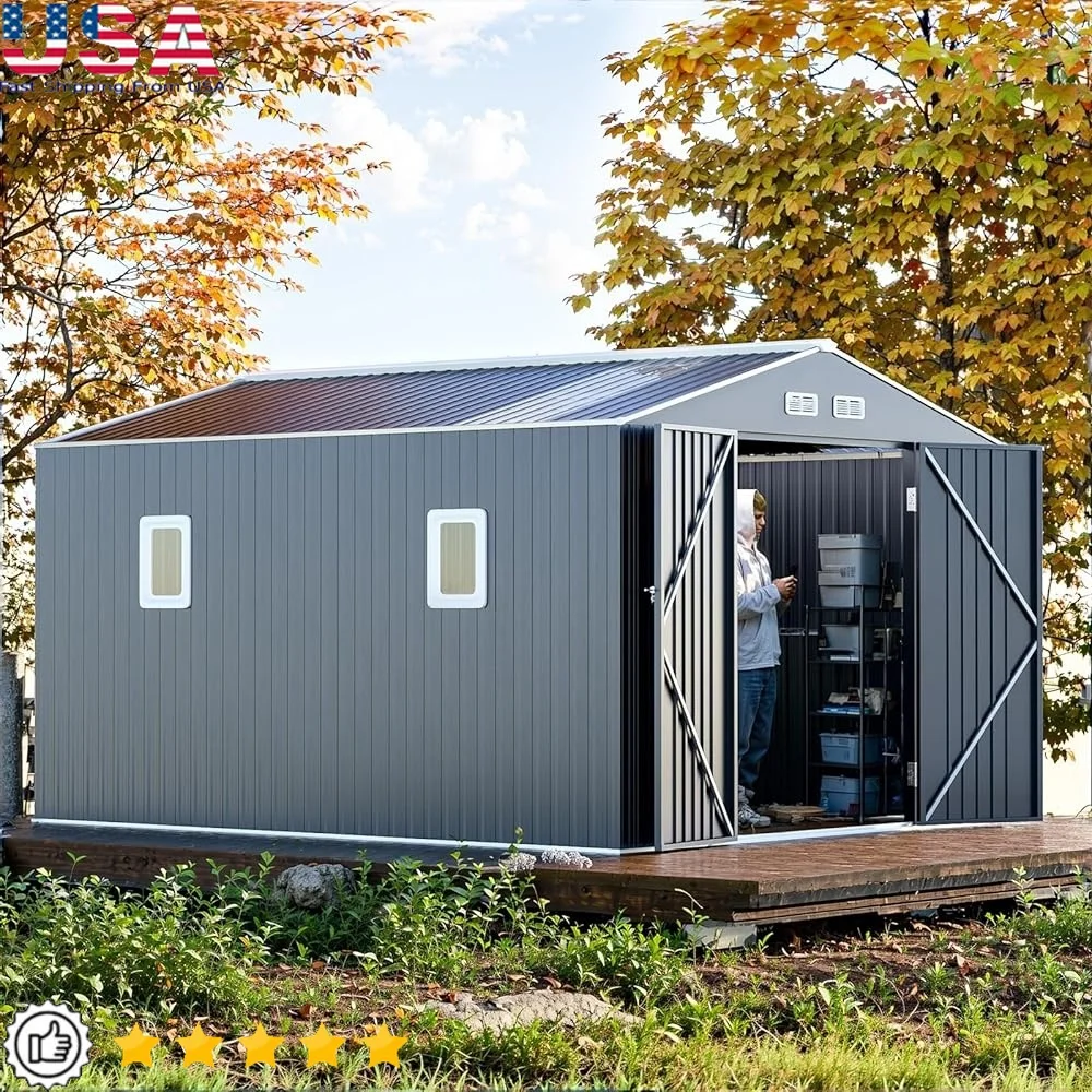 Metal Shed Outdoor Storage Tool Shed with Reinforced Structure Natural Light Polycarbonate Roof Windows Air Vents Lockable Doors
Metal Shed Outdoor Storage Tool Shed with Reinforced Structure Natural Light Polycarbonate Roof Windows Air Vents Lockable Doors