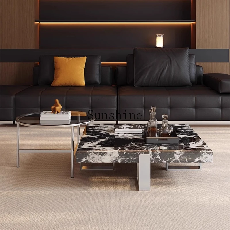 Italian minimalist living room Bulgari black rock slab square coffee table small apartment household combination
Italian minimalist living room Bulgari black rock slab square coffee table small apartment household combination