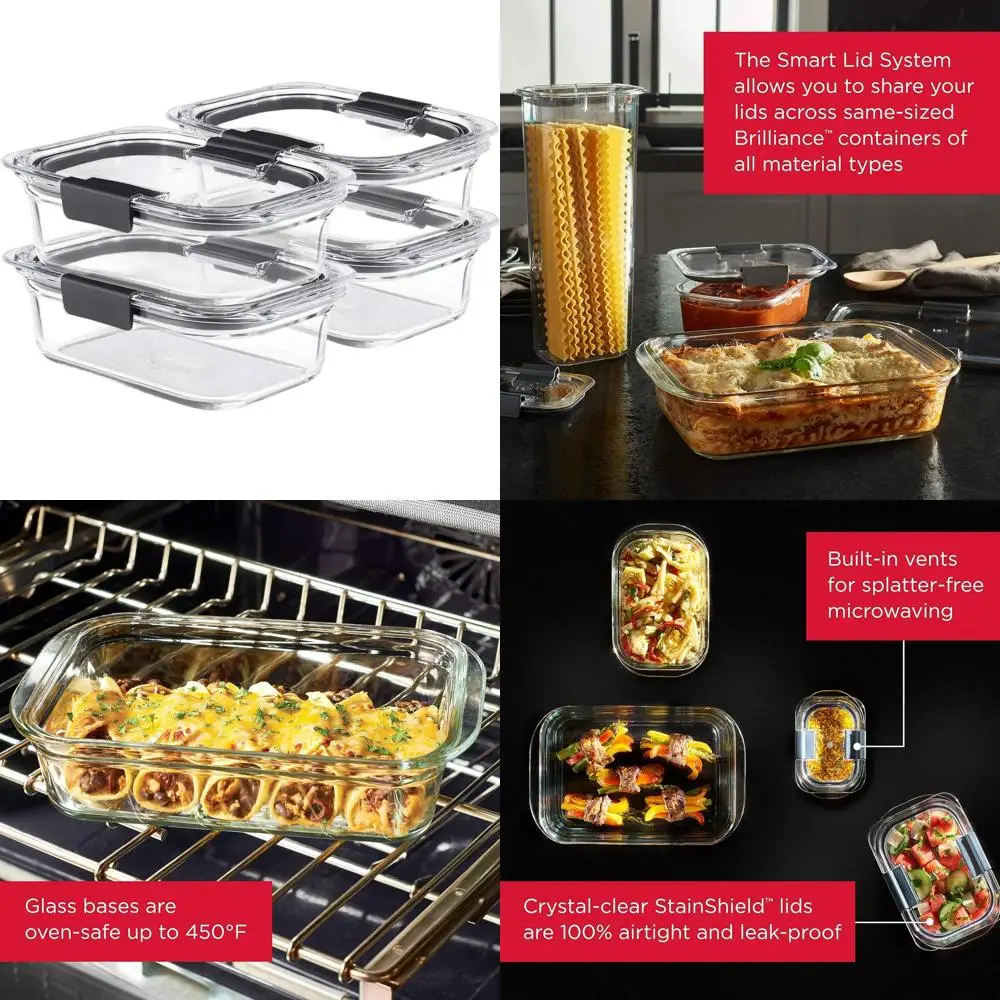 Набор из 4-х прозрачных стеклянных контейнеров для хранения продуктов, 3.2 чашки, без BPA, герметичные.
Набор из 4-х прозрачных стеклянных контейнеров для хранения продуктов, 3.2 чашки, без BPA, герметичные.