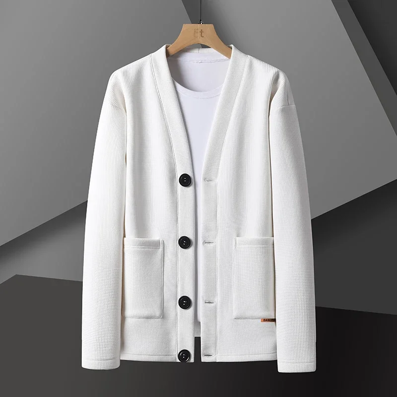 Spring and Autumn men's cardigan V-neck casual jacket, waffle solid color jacket simple and fashionable handsome men's clothing
Spring and Autumn men's cardigan V-neck casual jacket, waffle solid color jacket simple and fashionable handsome men's clothing