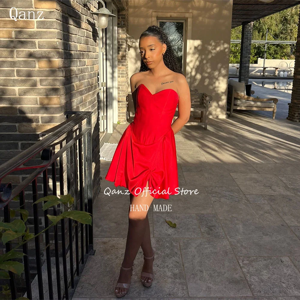 Qanz Simple Red Prom Dress Sweetheart Lace Up Back Birthday Party Dress Short Satin Vestidos Para Eventos Especiales Customized
Qanz Simple Red Prom Dress Sweetheart Lace Up Back Birthday Party Dress Short Satin Vestidos Para Eventos Especiales Customized