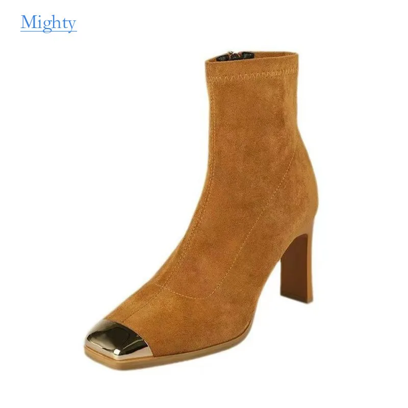 Women 2024 Autumn And Winter New High-heeled Ankle Ladies Boots Metal Square Elastic Suede Quality Snow Female Leather Shoes
Women 2024 Autumn And Winter New High-heeled Ankle Ladies Boots Metal Square Elastic Suede Quality Snow Female Leather Shoes