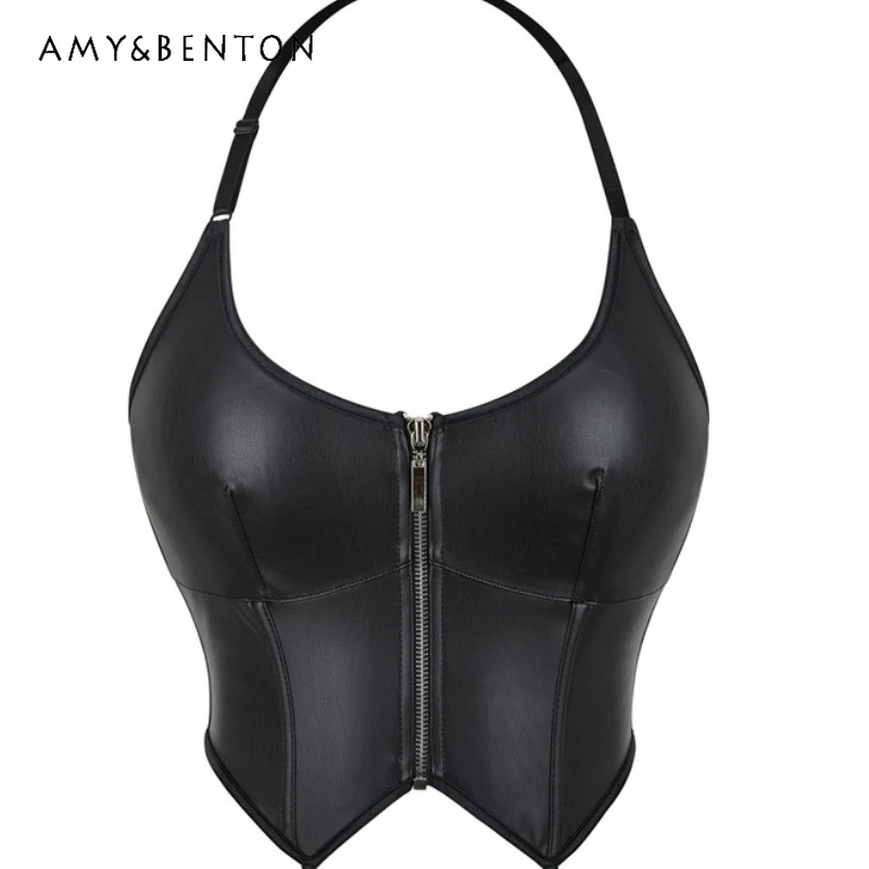 2025 Summer New European American Sexy Hot Girl Personalized Zipper Straps Short Halter U Neck PU Leather Vest Sling Top Ladies
2025 Summer New European American Sexy Hot Girl Personalized Zipper Straps Short Halter U Neck PU Leather Vest Sling Top Ladies