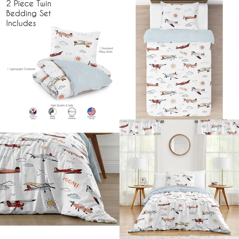 Vintage Airplane Twin Comforter Set for Kids: Red Planes, Clouds, and Sky Theme Bedding with Blanket and Pillow Sham
Vintage Airplane Twin Comforter Set for Kids: Red Planes, Clouds, and Sky Theme Bedding with Blanket and Pillow Sham