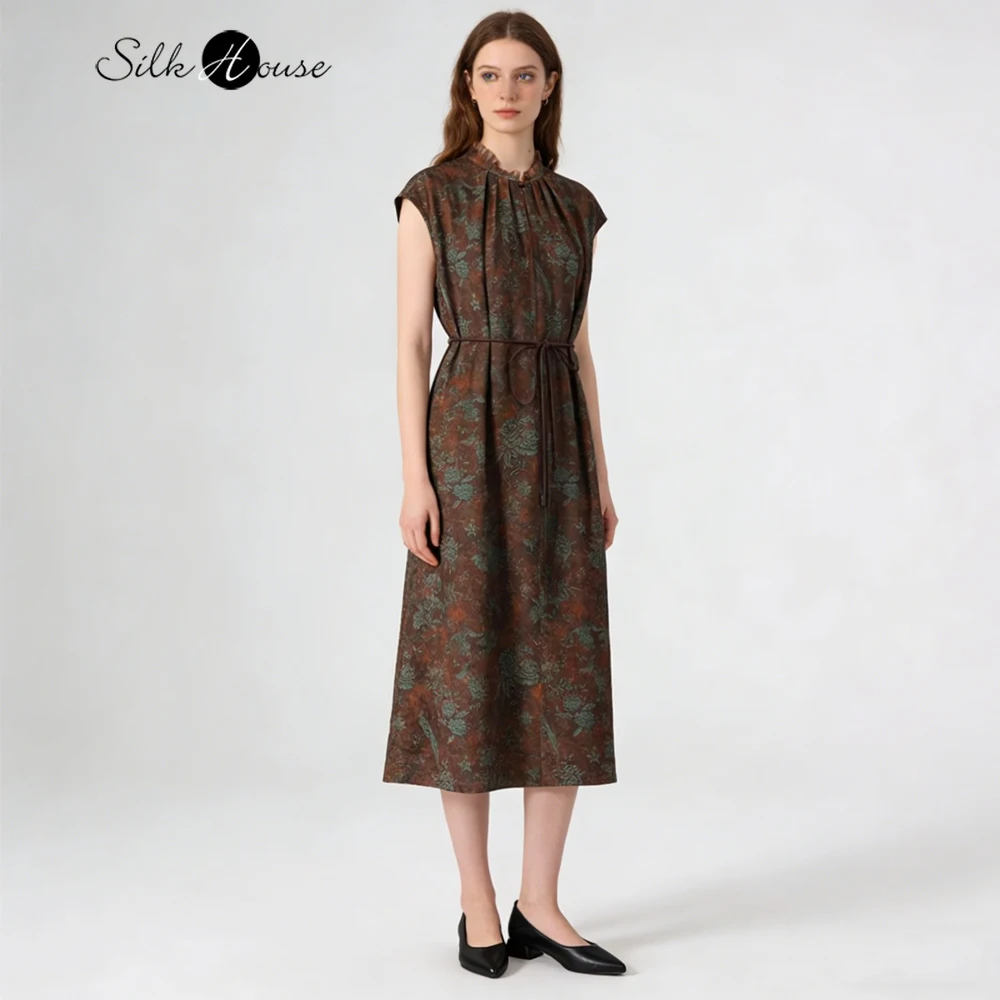 Misty Brown Design Sense 100% Natural Mulberry Silk Gambiered Guangdong Gauze Stand Collar Sleeveless Women's Fashionable Dress
Misty Brown Design Sense 100% Natural Mulberry Silk Gambiered Guangdong Gauze Stand Collar Sleeveless Women's Fashionable Dress