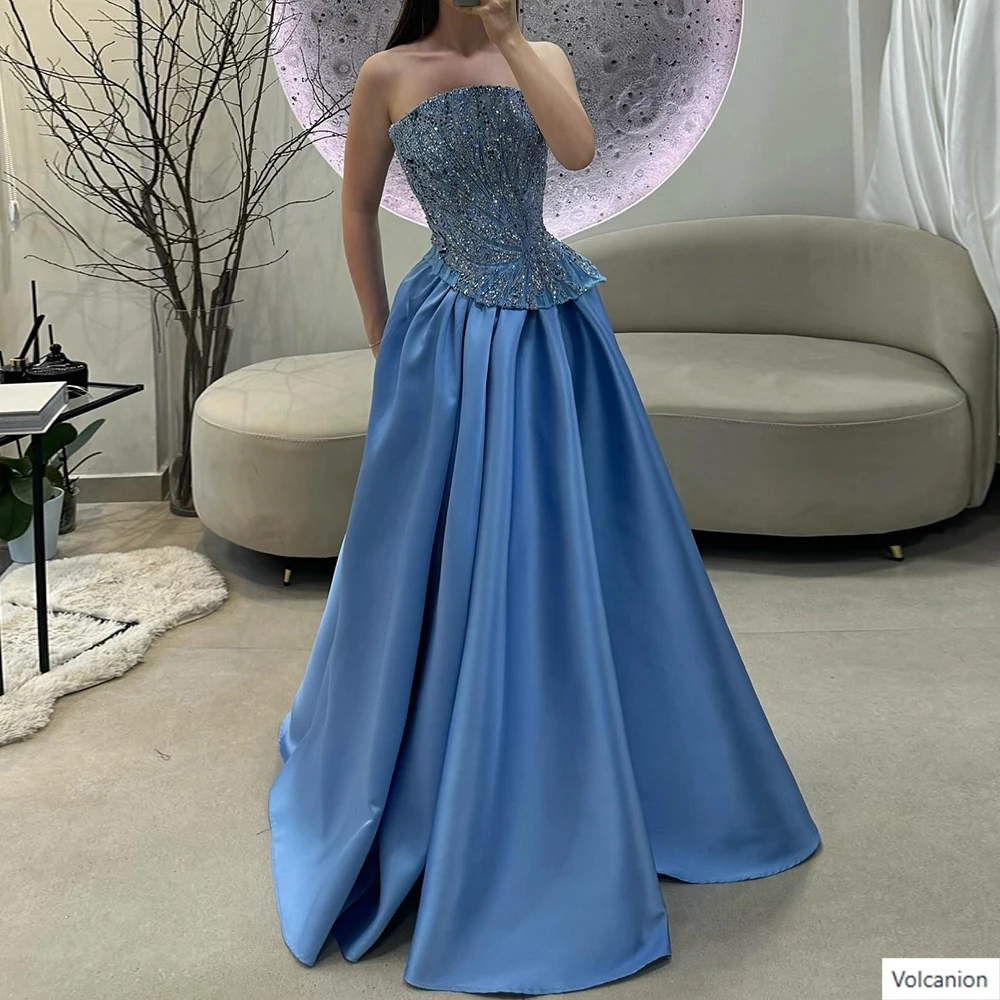 Customized A-line Evening Dresses Floor-length Strapless Sleeveless Prom Gown Fashion Sequined Crystal Simple Draped Party Gown
Customized A-line Evening Dresses Floor-length Strapless Sleeveless Prom Gown Fashion Sequined Crystal Simple Draped Party Gown