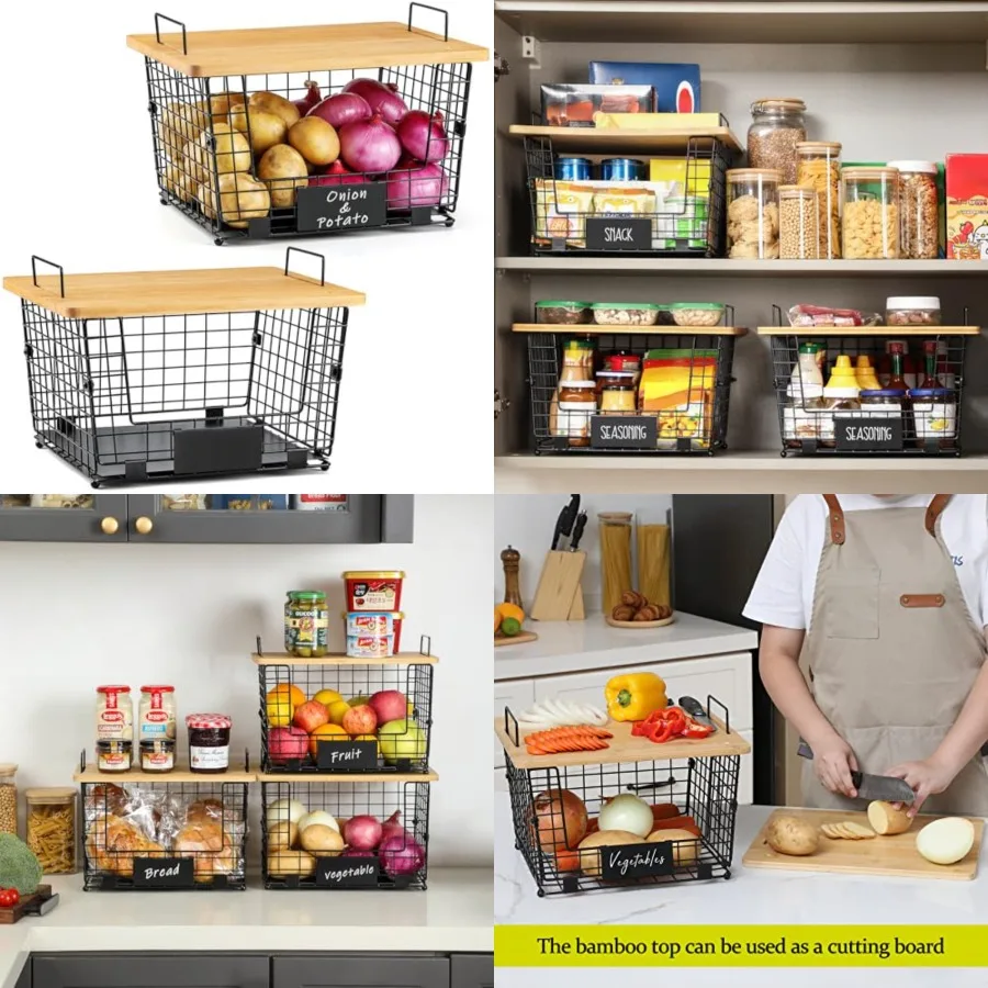 2 Set XX Stackabe Wire Basket with Bamboo Tops Tag- Pantry Organizer and Storage Bins, Kitchen Counter Cabinet Shef Countertop
2 Set XX Stackabe Wire Basket with Bamboo Tops Tag- Pantry Organizer and Storage Bins, Kitchen Counter Cabinet Shef Countertop