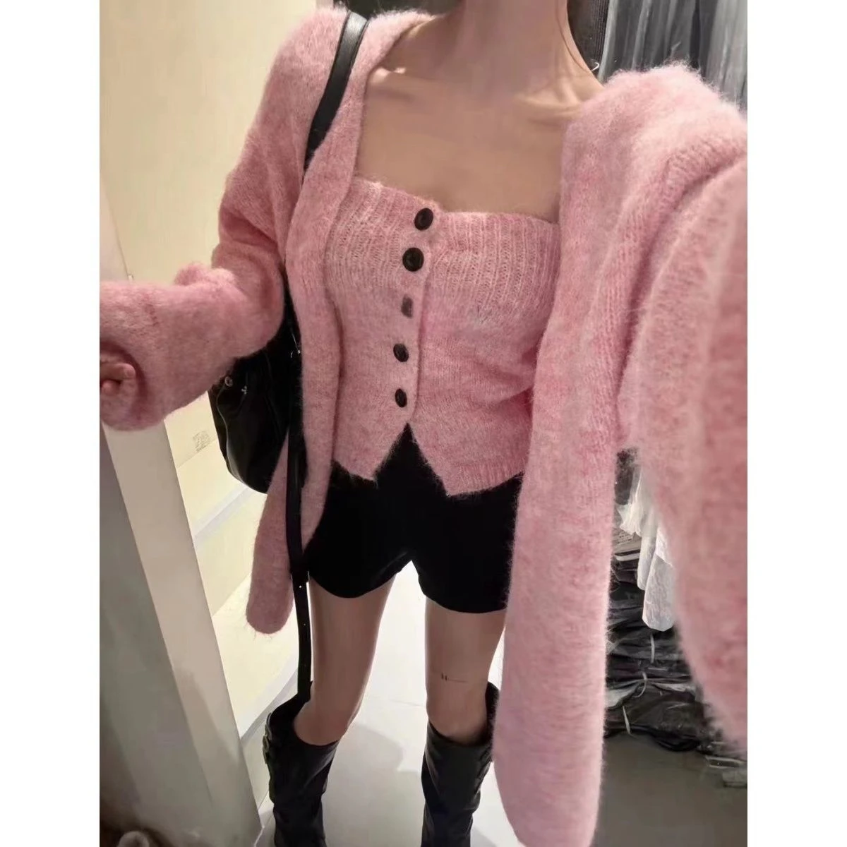 Woman Korean Fashion 2 Piece Set Chic Slim Basic Tube Top Loose Lknitted Sweater Jacket Lazy Outwear Elegant Cardigan Design
Woman Korean Fashion 2 Piece Set Chic Slim Basic Tube Top Loose Lknitted Sweater Jacket Lazy Outwear Elegant Cardigan Design