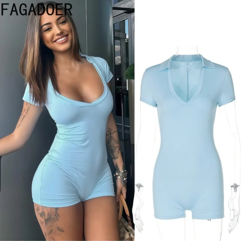 FAGADOER Summer New Sexy Bodycon Rompers Women Solid Color Short Sleeve U Neck One Piece Jumpsuit Female Streetwear Overalls
FAGADOER Summer New Sexy Bodycon Rompers Women Solid Color Short Sleeve U Neck One Piece Jumpsuit Female Streetwear Overalls