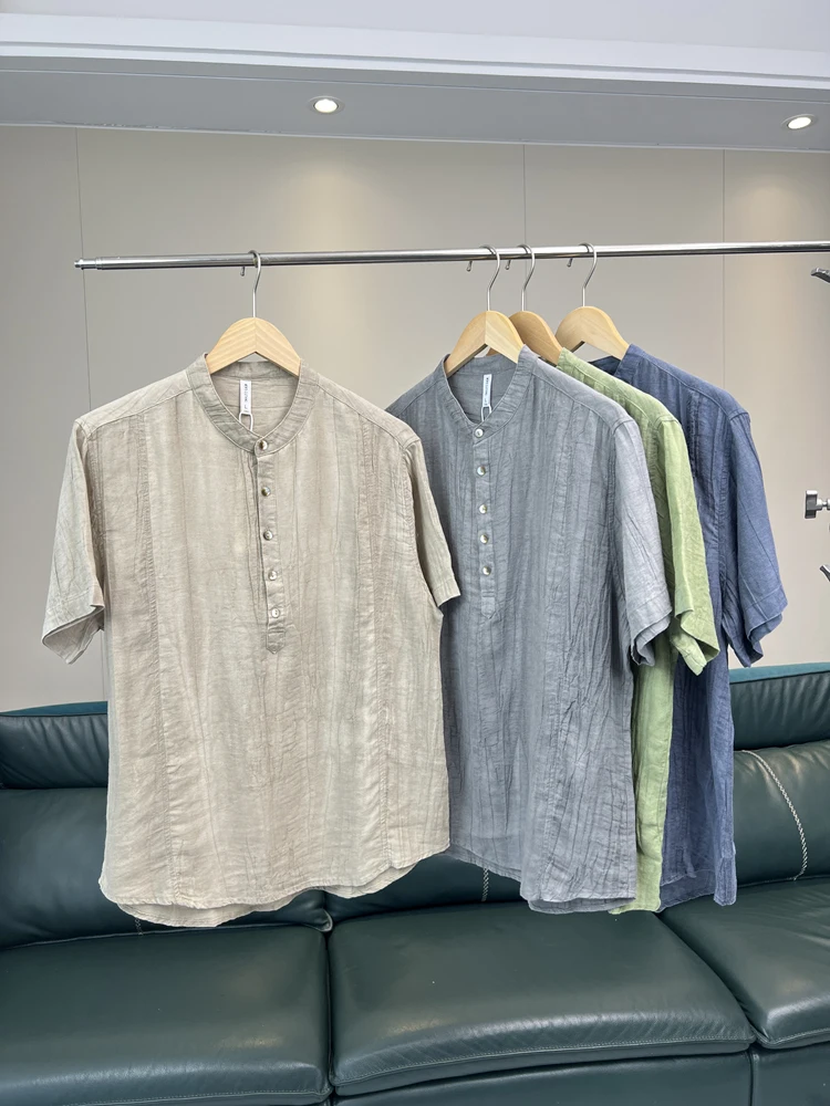 Summer irt for Men Breathable Loose Fit ort Sve Stand Collar Flax Vintage Pleated Casual Faion
Summer irt for Men Breathable Loose Fit ort Sve Stand Collar Flax Vintage Pleated Casual Faion