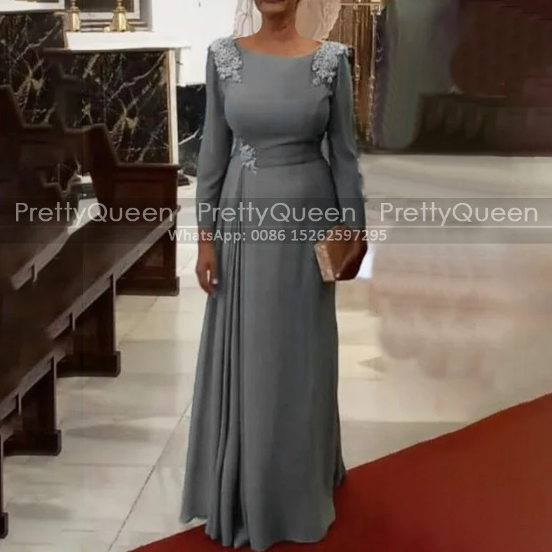 Gray Long Sleeves Mother of the Bride Dresses With Appliques Jewel Neck Customized Sheath Wedding Party Dress For Women
Gray Long Sleeves Mother of the Bride Dresses With Appliques Jewel Neck Customized Sheath Wedding Party Dress For Women