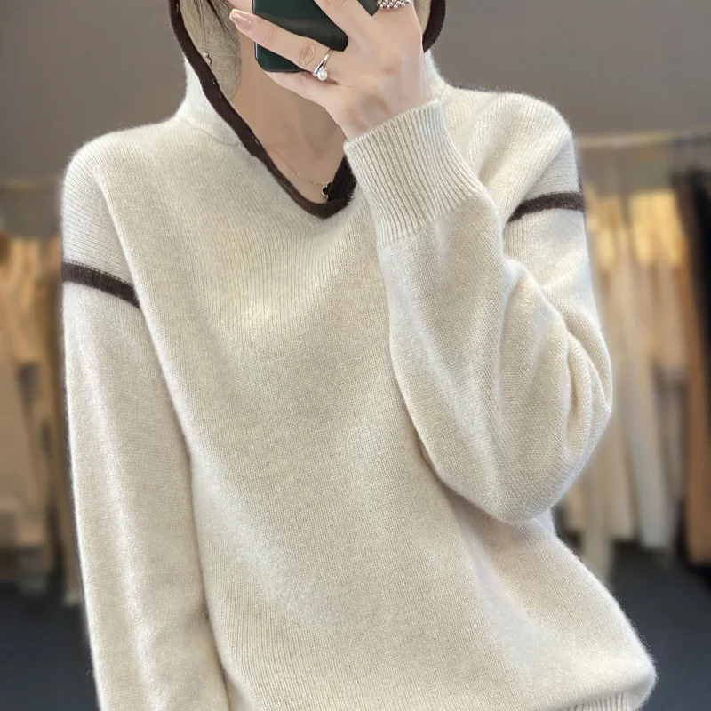 Autumn New Women's Hoodie 100% Wool Knit Long Sleeve Sweater Fashion Warm Top Simple and Clean Outwear Hot Selling Style
Autumn New Women's Hoodie 100% Wool Knit Long Sleeve Sweater Fashion Warm Top Simple and Clean Outwear Hot Selling Style