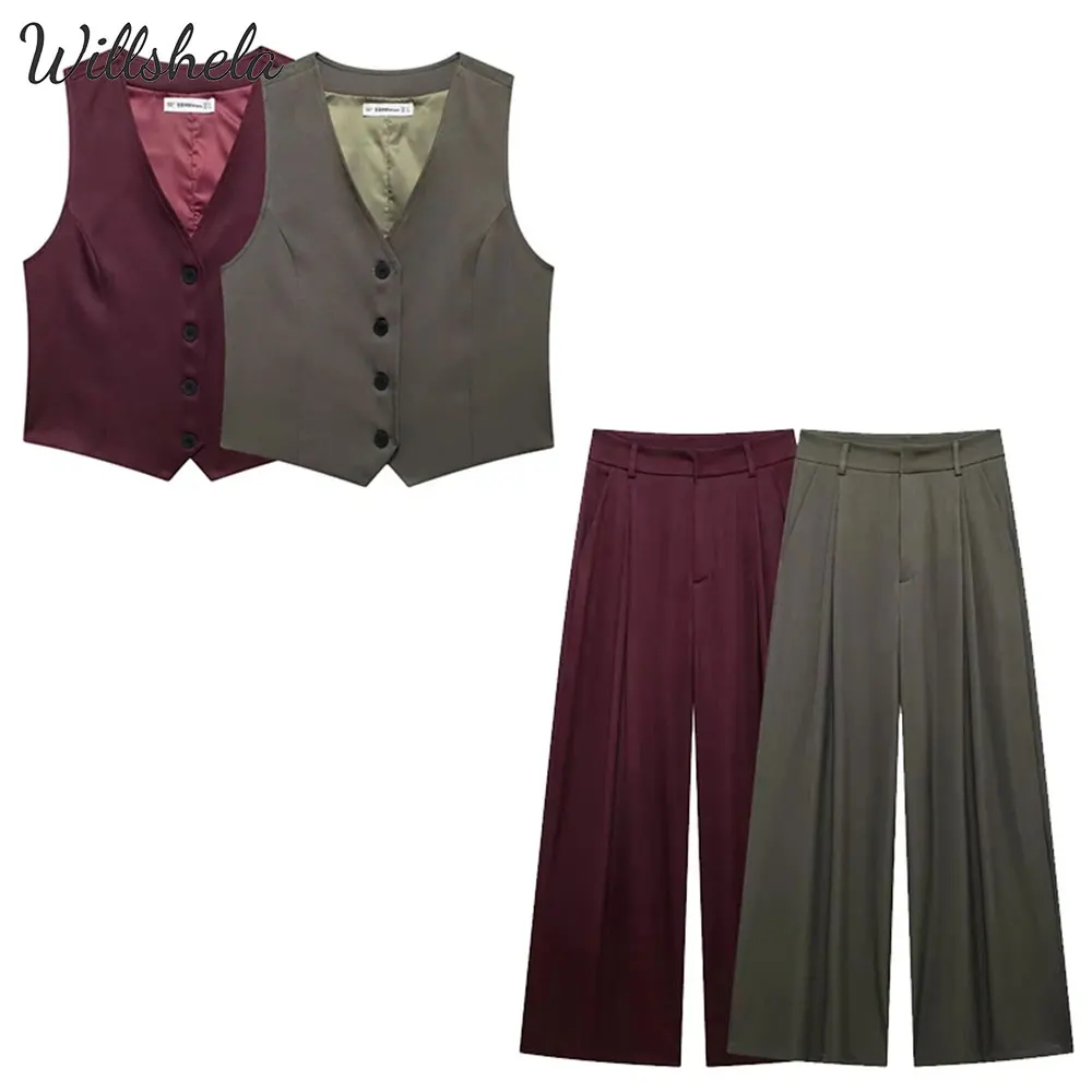 Willshela Women Fashion 2 Piece Set Solid V-Neck Single Breasted Tank Tops And Straight Leg Pants Female Chic Pants Suit
Willshela Women Fashion 2 Piece Set Solid V-Neck Single Breasted Tank Tops And Straight Leg Pants Female Chic Pants Suit