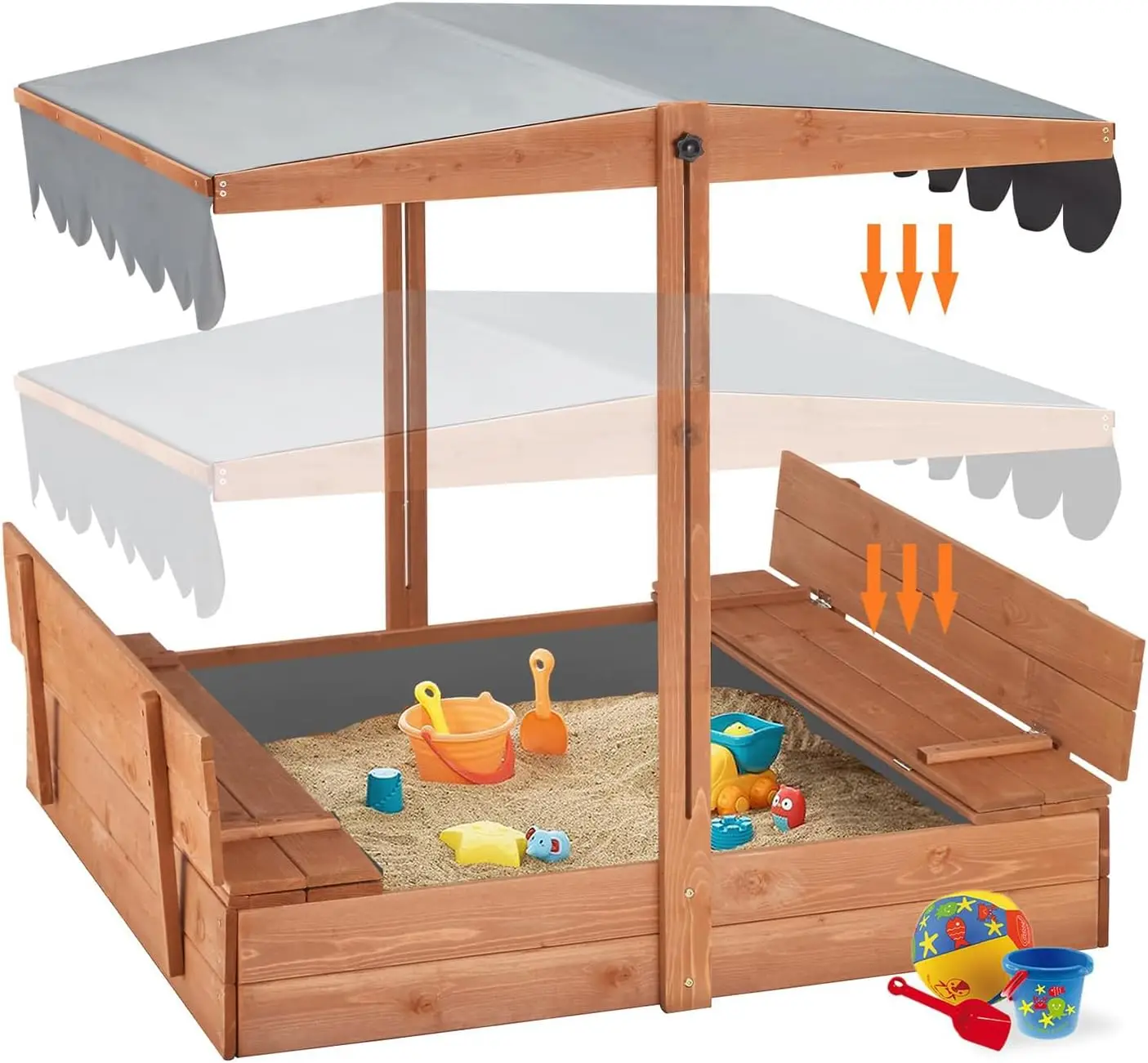 Sandbox with Lid,Kids Sandbox with Cover Outdoor,Wooden Sand Box with 2 Foldable Bench Seats,Adjustable UV-Resistant Roof & Bott
Sandbox with Lid,Kids Sandbox with Cover Outdoor,Wooden Sand Box with 2 Foldable Bench Seats,Adjustable UV-Resistant Roof & Bott