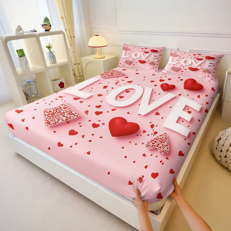 3pcsLOVE & Red Heart Printed Fitted Sheet Set,Romantic Bedding Set Deep Pocket Elastic Mattress Cover Single Double Queen King
3pcsLOVE & Red Heart Printed Fitted Sheet Set,Romantic Bedding Set Deep Pocket Elastic Mattress Cover Single Double Queen King