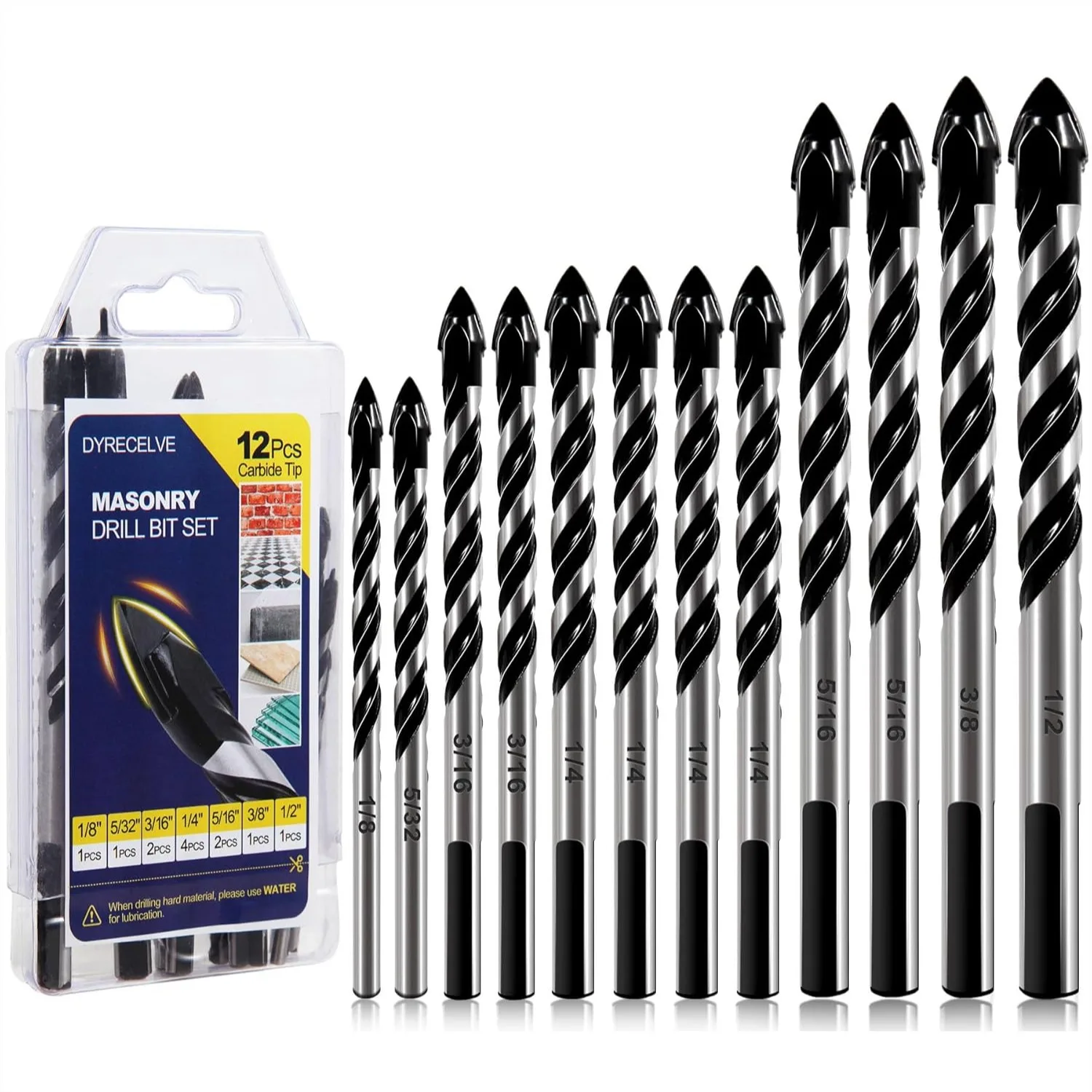 Masonry Drill Bit Set 12-PCS Professional Carbide Tips for Concrete, Tile, Brick, Wood & Plastic - Durable Industrial Strength
Masonry Drill Bit Set 12-PCS Professional Carbide Tips for Concrete, Tile, Brick, Wood & Plastic - Durable Industrial Strength