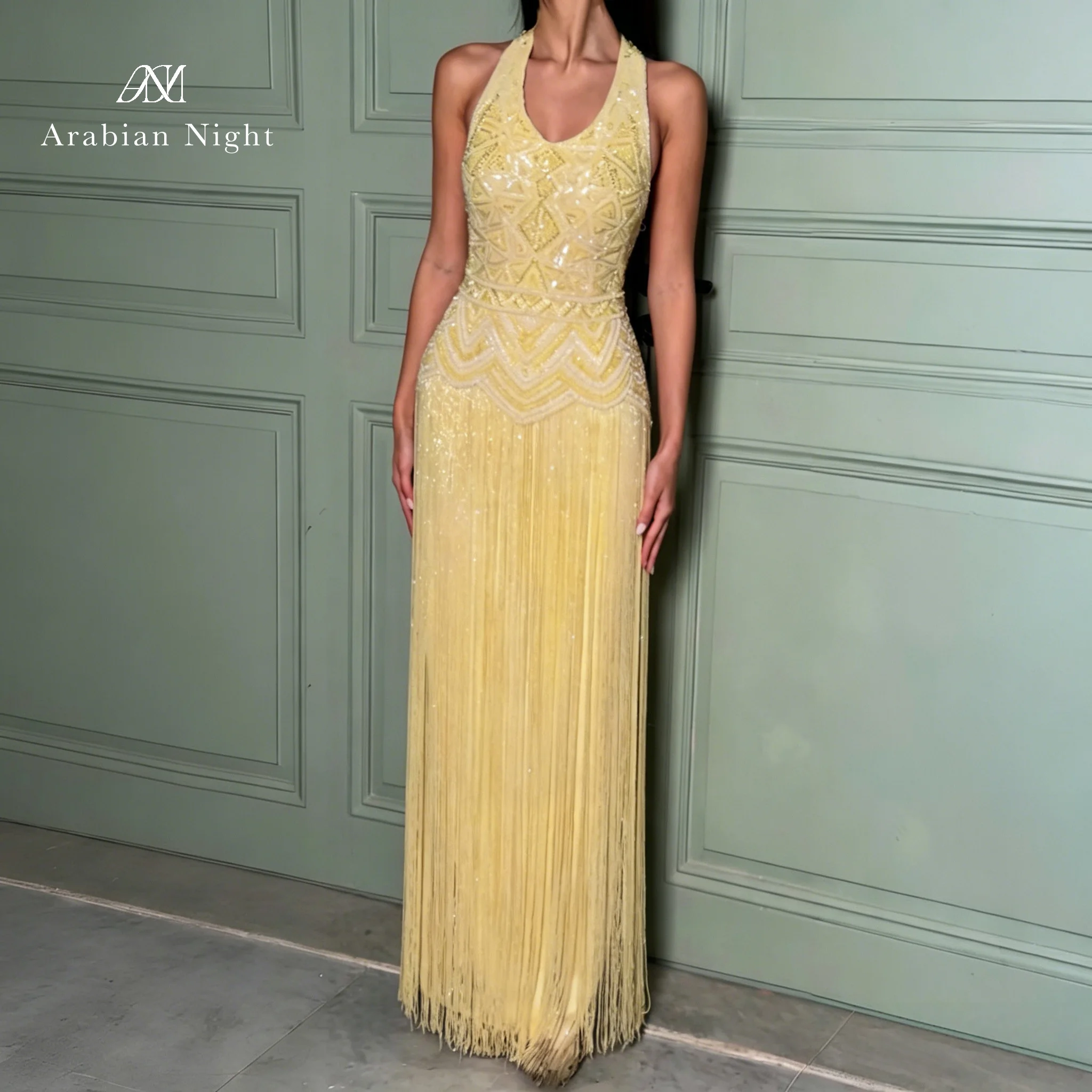Customized Tassel Detail Yellow Exquisite Elegant Vintage Women's Formal Evening Gown Celebrity-Inspired Cocktail Dress Halter S
Customized Tassel Detail Yellow Exquisite Elegant Vintage Women's Formal Evening Gown Celebrity-Inspired Cocktail Dress Halter S