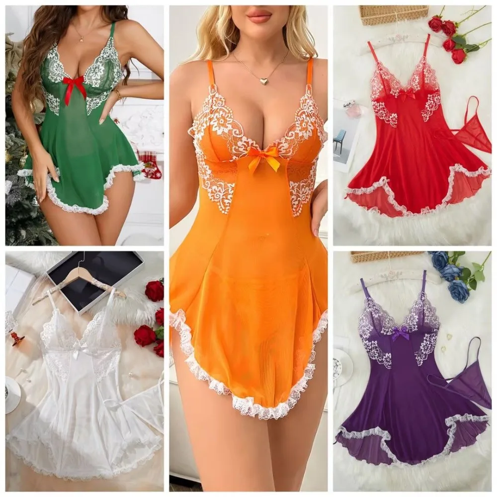 Transparent Thin Style G-string Lace Ruffle Trim Lingerie Set Women Nightgowns Sleeveless Sleepwear Sexy V-Neck Bra Panty Sets
Transparent Thin Style G-string Lace Ruffle Trim Lingerie Set Women Nightgowns Sleeveless Sleepwear Sexy V-Neck Bra Panty Sets