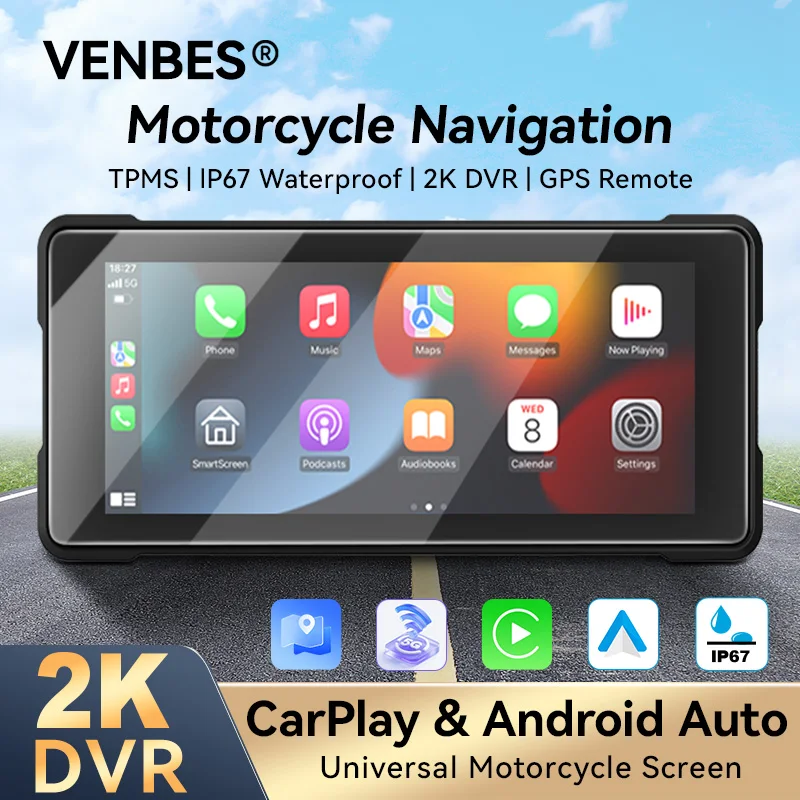 VENBES 6.86 inch Motorcycle Navigation 2K DVR Carplay Android Auto Tire Pressure Monitoring 5G WIFI Module IP67
VENBES 6.86 inch Motorcycle Navigation 2K DVR Carplay Android Auto Tire Pressure Monitoring 5G WIFI Module IP67