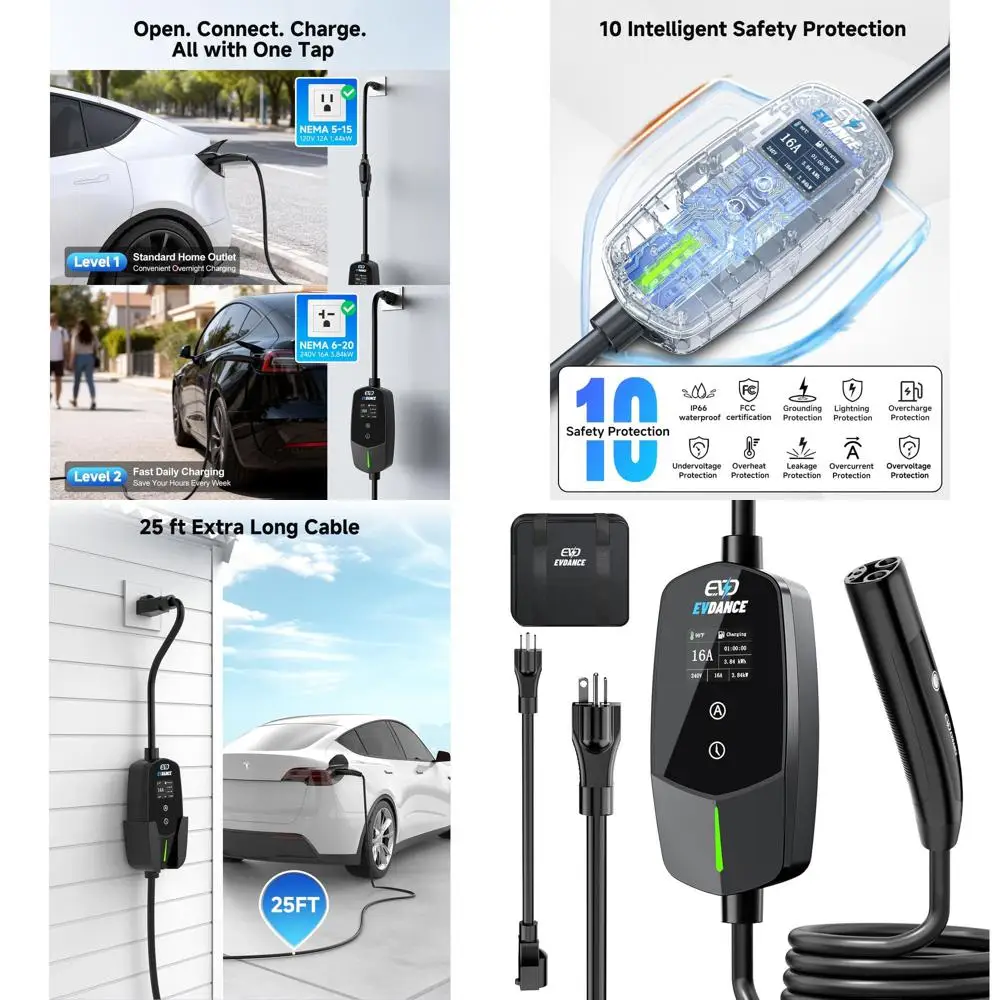 Зарядное устройство для электромобилей уровня 1 и 2 для Tesla 16A, портативное зарядное устройство для электромобилей с кабелем длиной 25 футов, регулируемым током и задержкой таймера, NACS
Зарядное устройство для электромобилей уровня 1 и 2 для Tesla 16A, портативное зарядное устройство для электромобилей с кабелем длиной 25 футов, регулируемым током и задержкой таймера, NACS