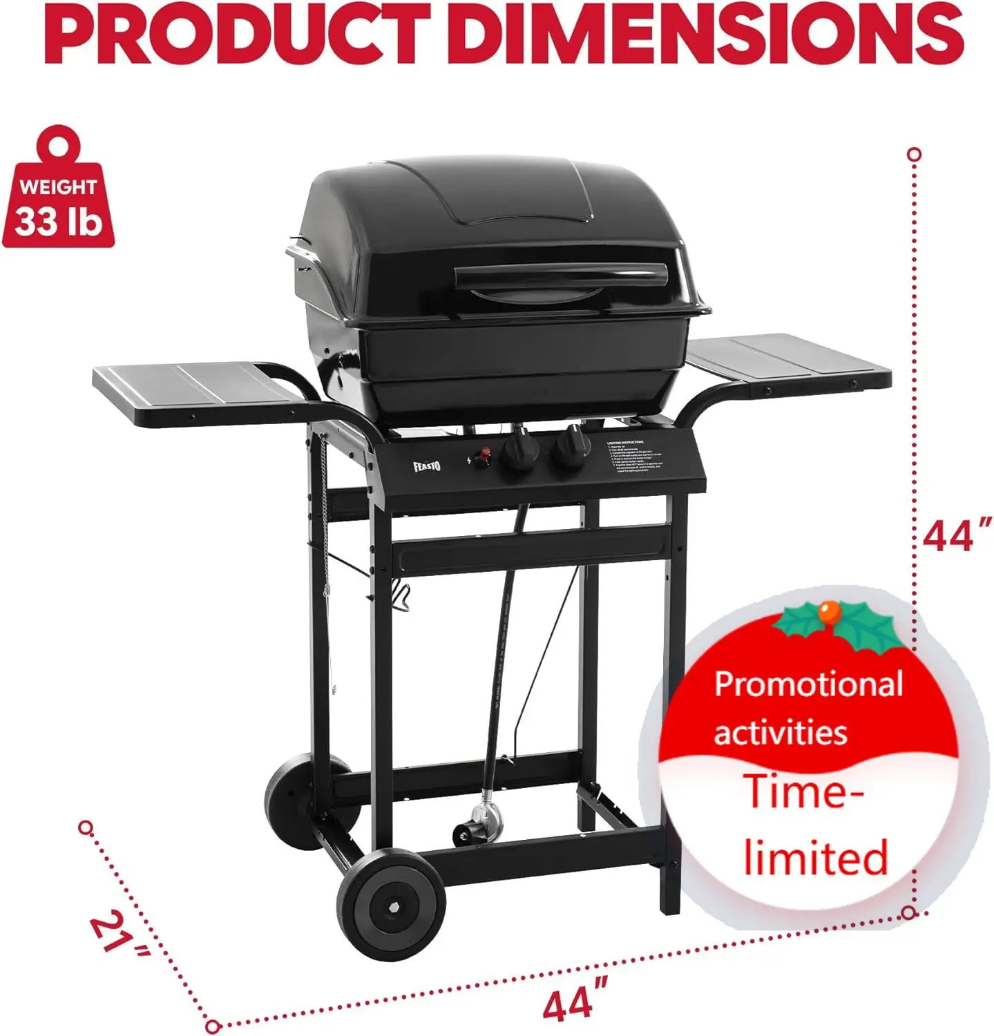 2 Burner Propane Gas Grill with 26,500 BTUs Output, Porcelain-Enamel Main Body and Lid, Propane BBQ Grill with Warming Rack & Si
2 Burner Propane Gas Grill with 26,500 BTUs Output, Porcelain-Enamel Main Body and Lid, Propane BBQ Grill with Warming Rack & Si