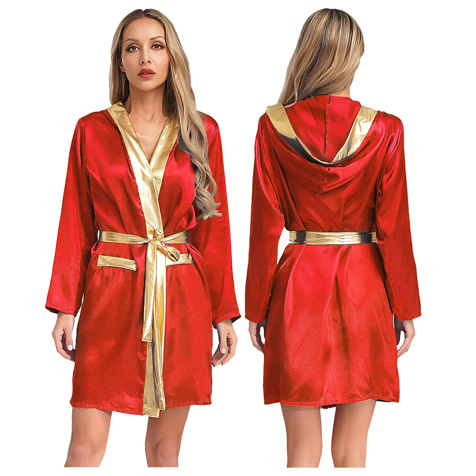Women Long Sleeve Satin Hooded Boxing Robe with Belt Smooth Cloak for Halloween Cosplay Competition Fight Wrestling
Women Long Sleeve Satin Hooded Boxing Robe with Belt Smooth Cloak for Halloween Cosplay Competition Fight Wrestling