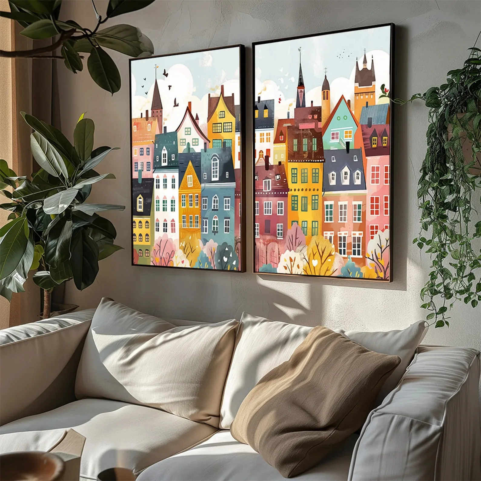 Colorful townhouse art print. Scandinavian village illustration. Bright home decor. Colorful Scandinavian canvas poster gift.
Colorful townhouse art print. Scandinavian village illustration. Bright home decor. Colorful Scandinavian canvas poster gift.