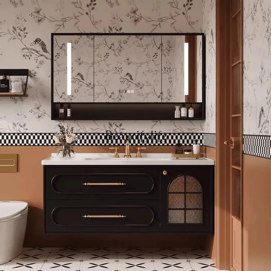 French retro bathroom cabinet combination bathroom sink washbasin ceramic integrated basin
French retro bathroom cabinet combination bathroom sink washbasin ceramic integrated basin