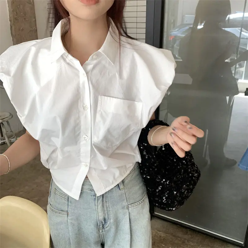 Korean All-match Pleated Short Shirt Tops Summer New Short Sleeve Solid Loose Button Vintage Blouse Fashion Sweet Women Clothing
Korean All-match Pleated Short Shirt Tops Summer New Short Sleeve Solid Loose Button Vintage Blouse Fashion Sweet Women Clothing