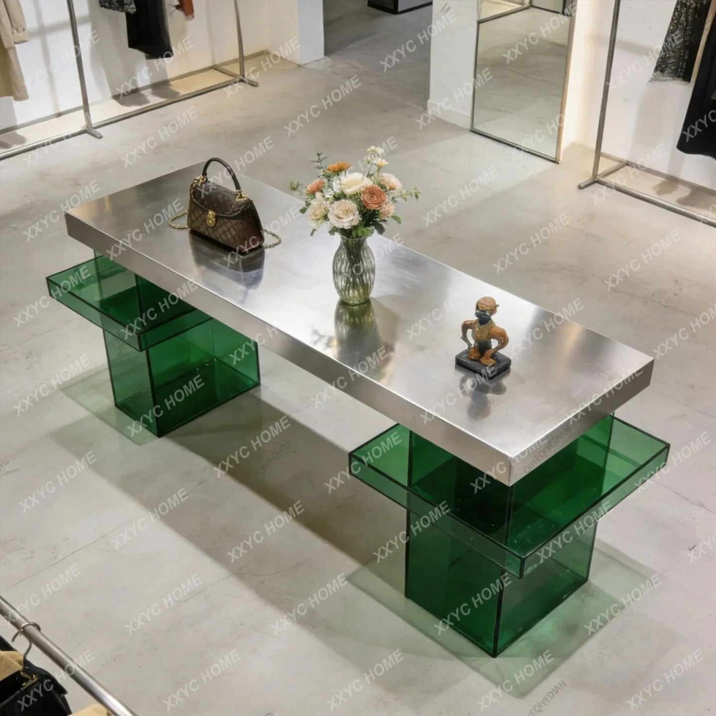Clothing store display table stainless steel acrylic, ornament product display table ornament table
Clothing store display table stainless steel acrylic, ornament product display table ornament table