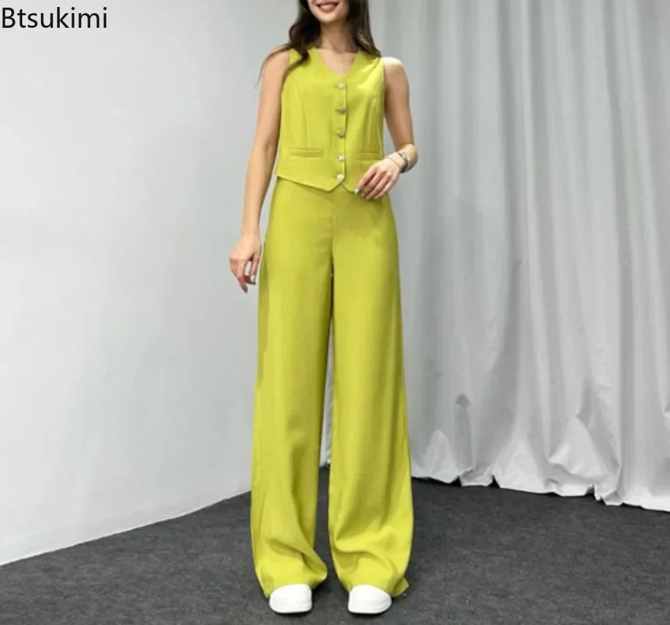 2025 Women's Summer Long Pants Suit Sets V-neck Single-breasted Vest Wide Leg Pants Casual Two Piece Sets Women Matching Sets
2025 Women's Summer Long Pants Suit Sets V-neck Single-breasted Vest Wide Leg Pants Casual Two Piece Sets Women Matching Sets