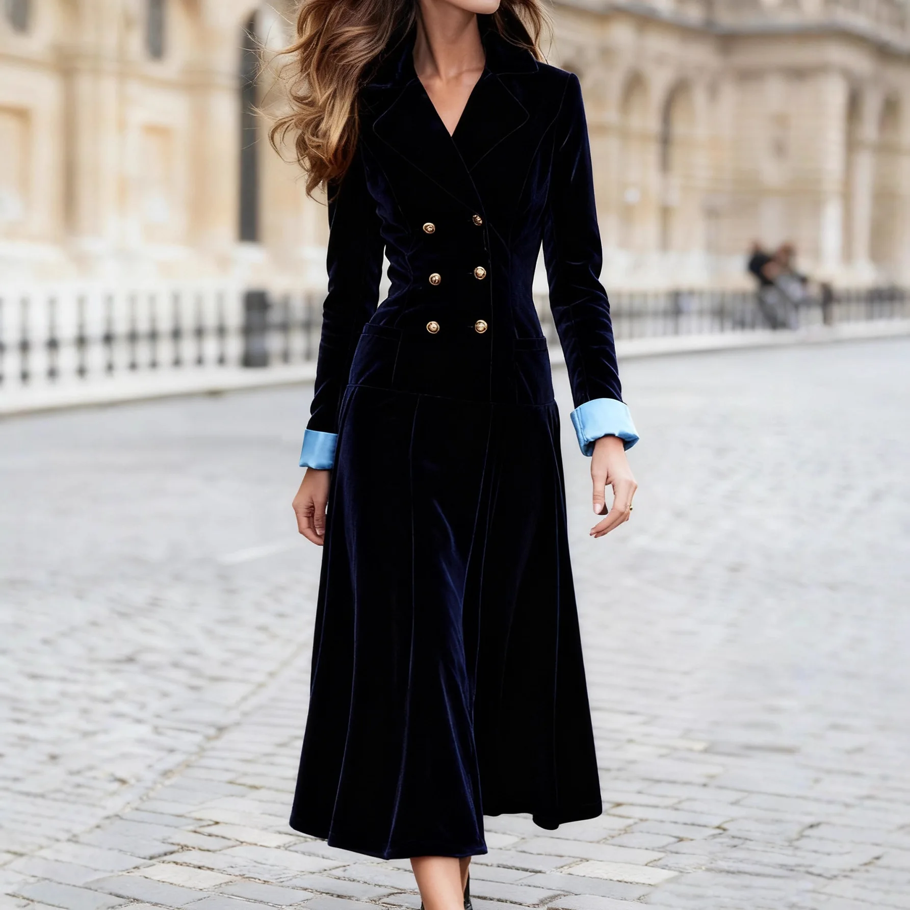 Women's Elegant Double Breasted Velvet Dress Long Sleeve Notched Collar Solid Casual Patchwork Autumn with Pockets Dresses
Women's Elegant Double Breasted Velvet Dress Long Sleeve Notched Collar Solid Casual Patchwork Autumn with Pockets Dresses
