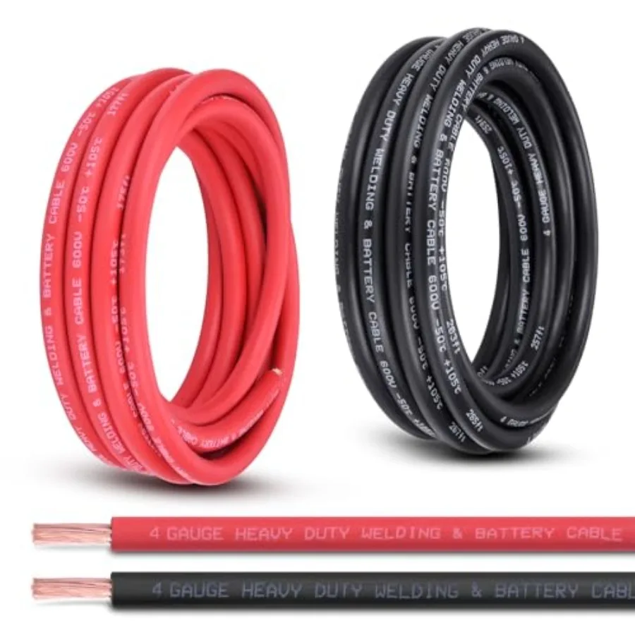 4 Gauge Battery Cable, 15FT Red + 15FT Black 4 AWG Pure Copper Wire Welding Cable, for Automotive, Battery, Solar and Generator
4 Gauge Battery Cable, 15FT Red + 15FT Black 4 AWG Pure Copper Wire Welding Cable, for Automotive, Battery, Solar and Generator