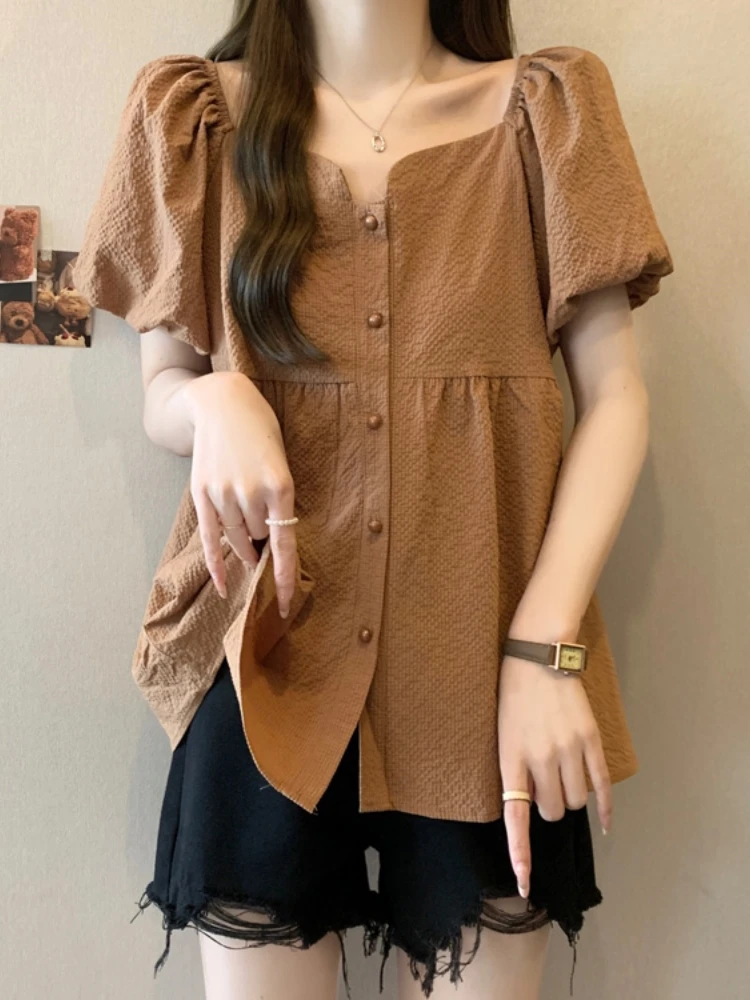 Caramel Bubble Short Sleeve Shirt Women's Summer plus Size Flattering Design Square Collar Top Age-Defying Blouse Korean Styl...
Caramel Bubble Short Sleeve Shirt Women's Summer plus Size Flattering Design Square Collar Top Age-Defying Blouse Korean Styl...