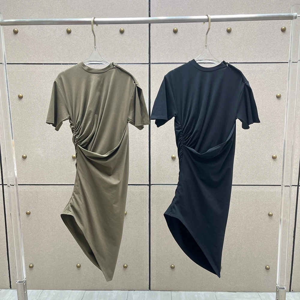 Y2K Cotton Blend Women's Asymmetric Pleated Slim Fit Dress with Metal Grommet Details Elegant Commuter Style for Summer 2025
Y2K Cotton Blend Women's Asymmetric Pleated Slim Fit Dress with Metal Grommet Details Elegant Commuter Style for Summer 2025